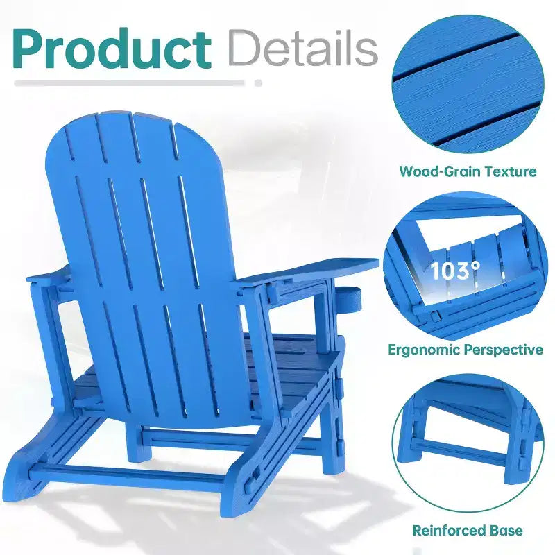 Set di sedie Adirondack Celebalcony con ripiano rimovibile e foro per ombrellone, sedie da esterno in plastica HDPE per tutte le stagioni per patio e piscina