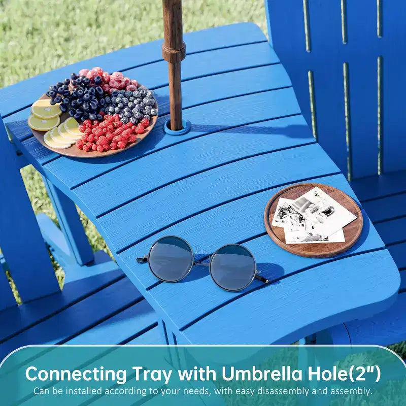 Set di sedie Adirondack Celebalcony con ripiano rimovibile e foro per ombrellone, sedie da esterno in plastica HDPE per tutte le stagioni per patio e piscina