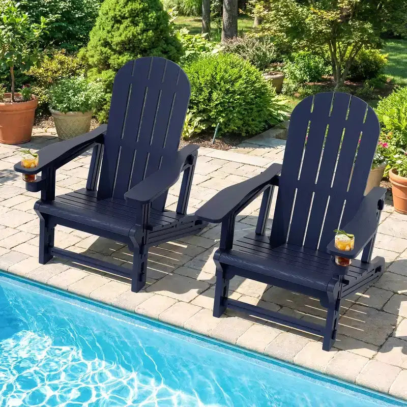 Set di sedie Adirondack Celebalcony con ripiano rimovibile e foro per ombrellone, sedie da esterno in plastica HDPE per tutte le stagioni per patio e piscina