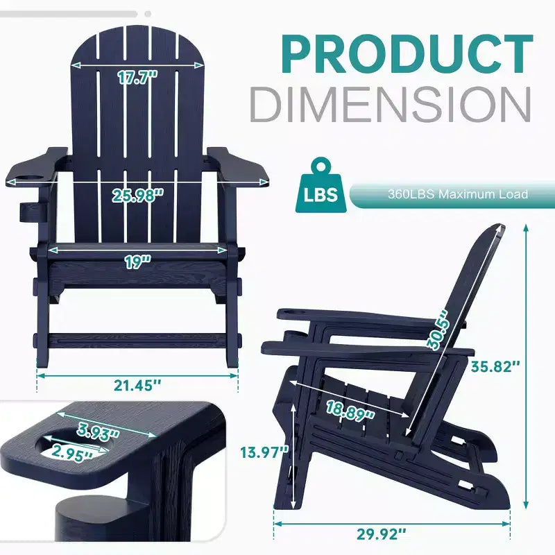 Set di sedie Adirondack Celebalcony con ripiano rimovibile e foro per ombrellone, sedie da esterno in plastica HDPE per tutte le stagioni per patio e piscina