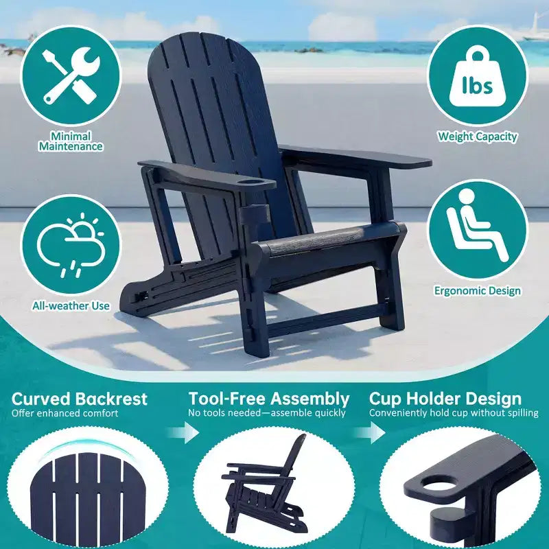Set di sedie Adirondack Celebalcony con ripiano rimovibile e foro per ombrellone, sedie da esterno in plastica HDPE per tutte le stagioni per patio e piscina