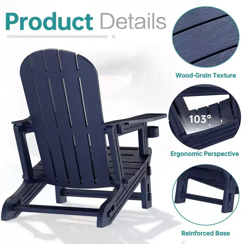 Set di sedie Adirondack Celebalcony con ripiano rimovibile e foro per ombrellone, sedie da esterno in plastica HDPE per tutte le stagioni per patio e piscina