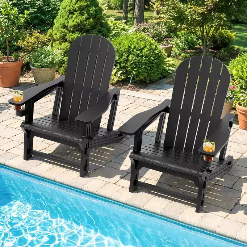 Set di sedie Adirondack Celebalcony con ripiano rimovibile e foro per ombrellone, sedie da esterno in plastica HDPE per tutte le stagioni per patio e piscina