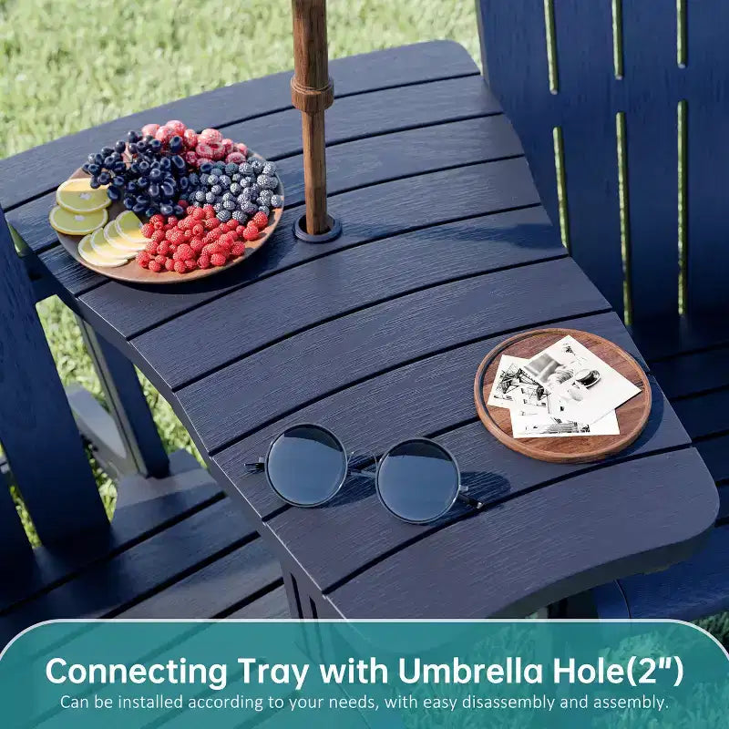 Set di sedie Adirondack Celebalcony con ripiano rimovibile e foro per ombrellone, sedie da esterno in plastica HDPE per tutte le stagioni per patio e piscina