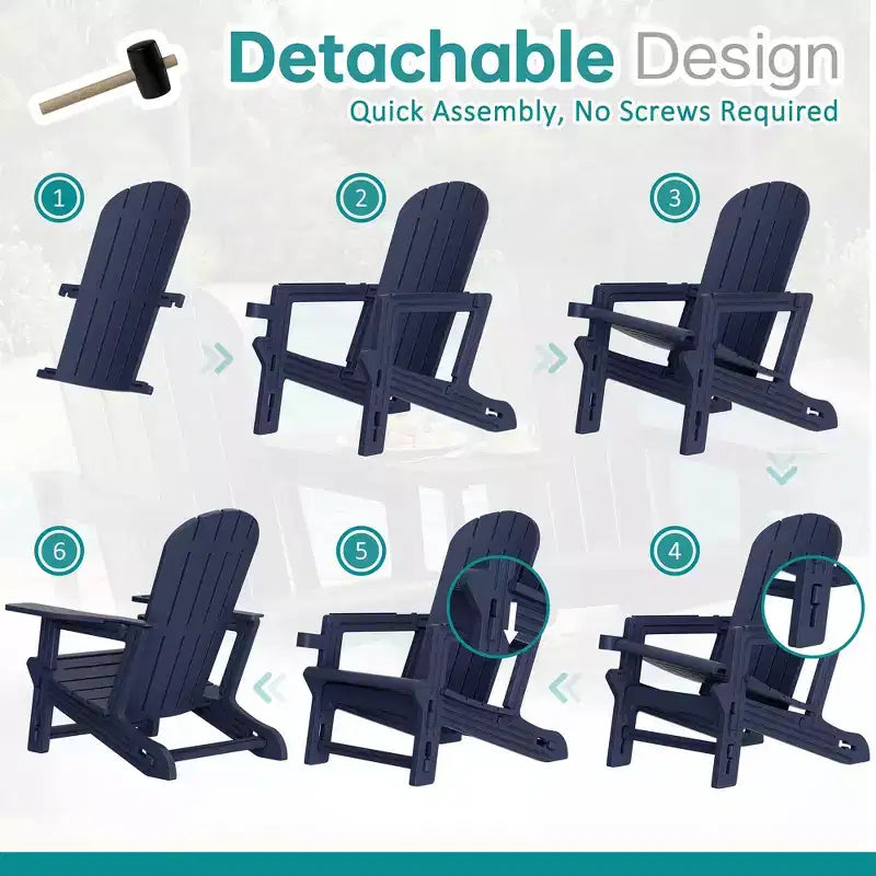 Set di sedie Adirondack Celebalcony con ripiano rimovibile e foro per ombrellone, sedie da esterno in plastica HDPE per tutte le stagioni per patio e piscina