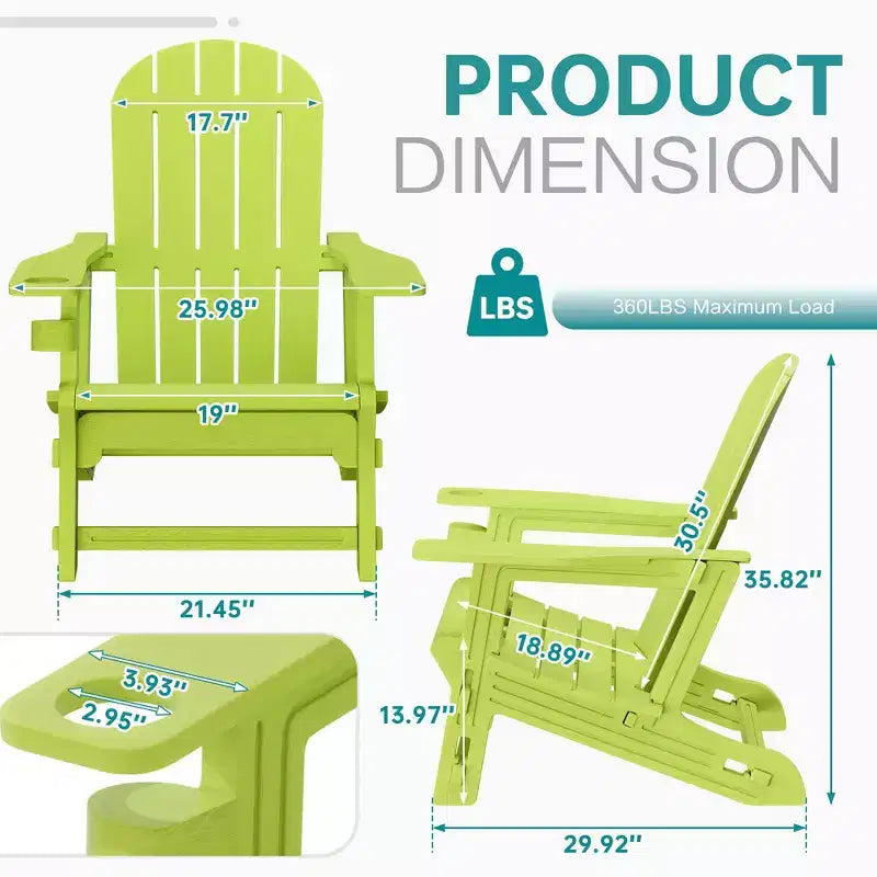 Set di sedie Adirondack Celebalcony con ripiano rimovibile e foro per ombrellone, sedie da esterno in plastica HDPE per tutte le stagioni per patio e piscina