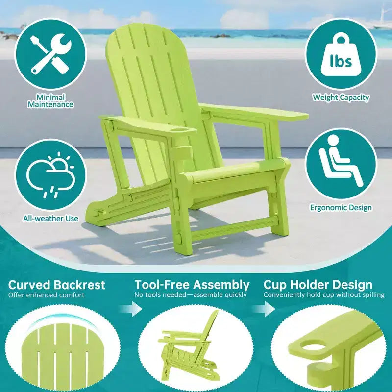 Set di sedie Adirondack Celebalcony con ripiano rimovibile e foro per ombrellone, sedie da esterno in plastica HDPE per tutte le stagioni per patio e piscina