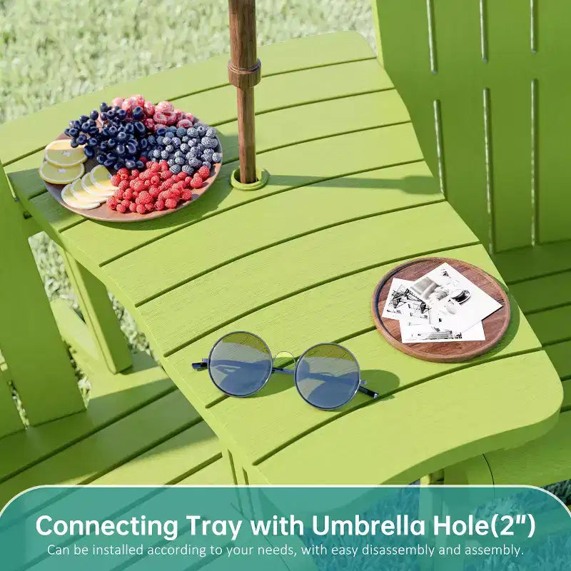 Set di sedie Adirondack Celebalcony con ripiano rimovibile e foro per ombrellone, sedie da esterno in plastica HDPE per tutte le stagioni per patio e piscina