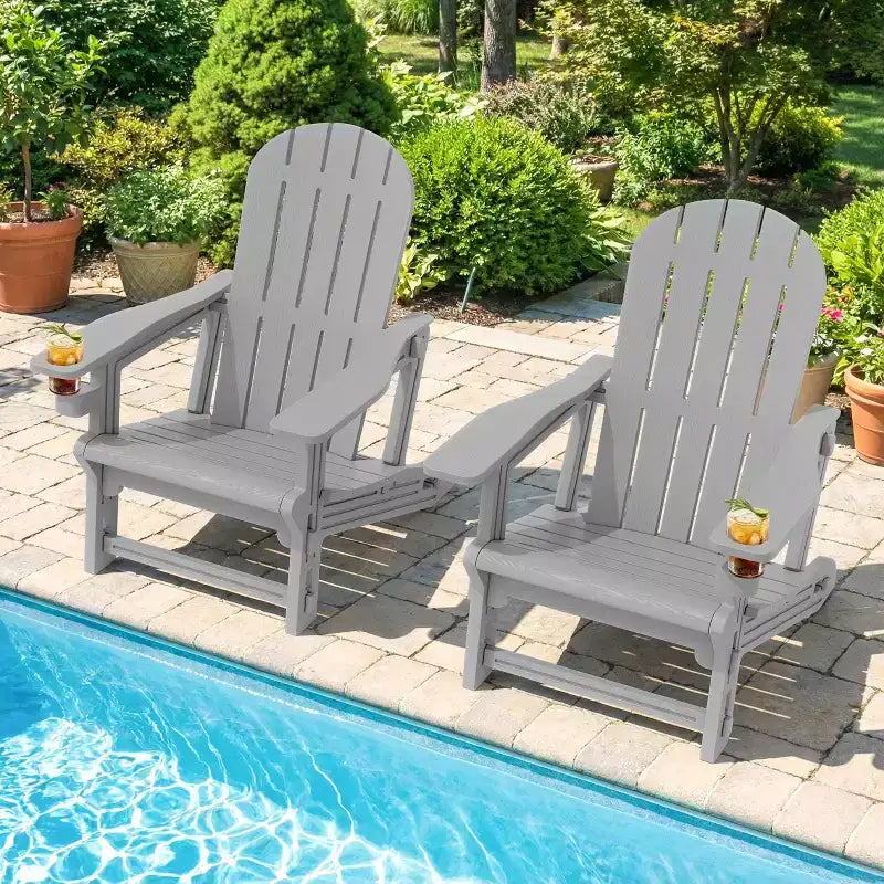 Set di sedie Adirondack Celebalcony con ripiano rimovibile e foro per ombrellone, sedie da esterno in plastica HDPE per tutte le stagioni per patio e piscina