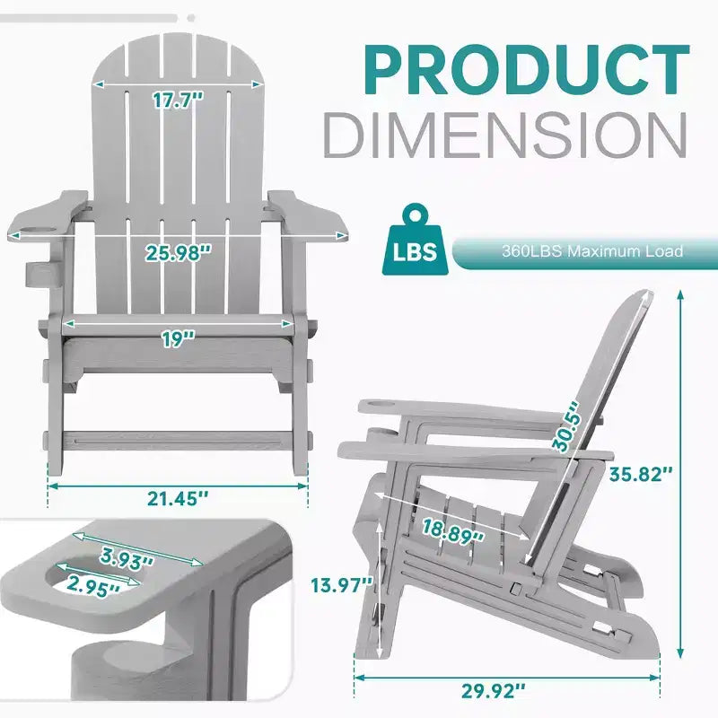 Set di sedie Adirondack Celebalcony con ripiano rimovibile e foro per ombrellone, sedie da esterno in plastica HDPE per tutte le stagioni per patio e piscina