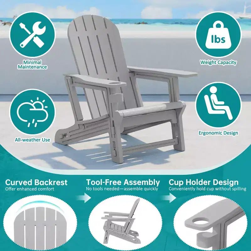Set di sedie Adirondack Celebalcony con ripiano rimovibile e foro per ombrellone, sedie da esterno in plastica HDPE per tutte le stagioni per patio e piscina