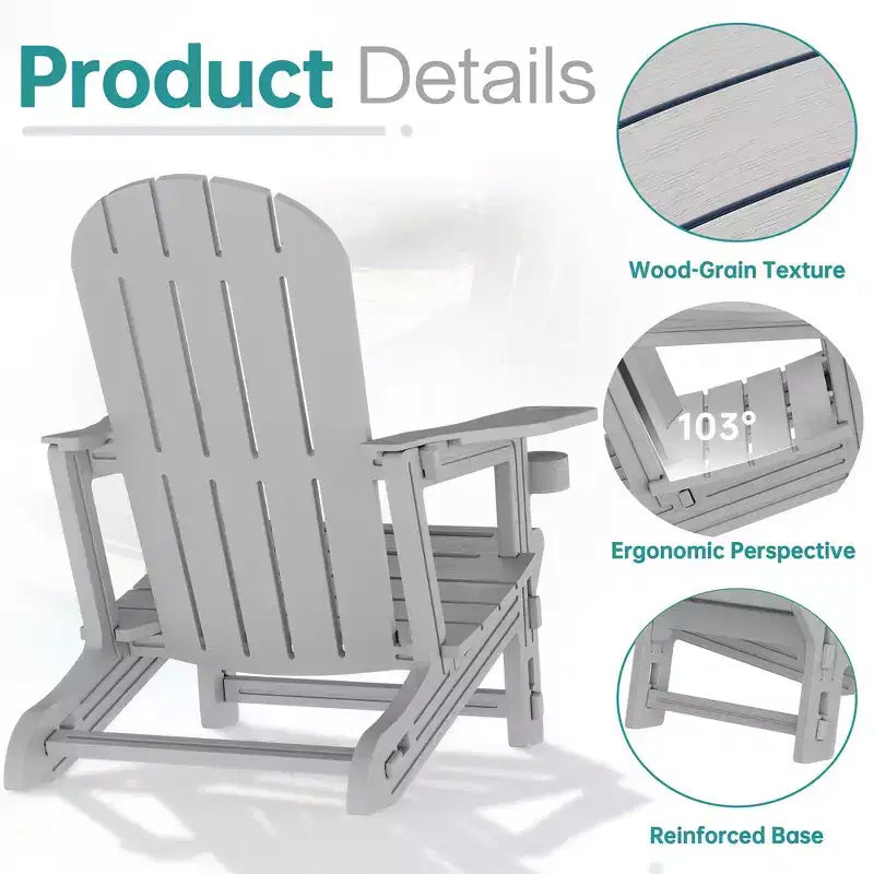 Set di sedie Adirondack Celebalcony con ripiano rimovibile e foro per ombrellone, sedie da esterno in plastica HDPE per tutte le stagioni per patio e piscina