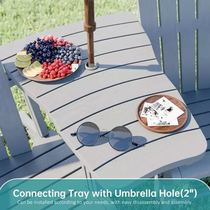 Set di sedie Adirondack Celebalcony con ripiano rimovibile e foro per ombrellone, sedie da esterno in plastica HDPE per tutte le stagioni per patio e piscina