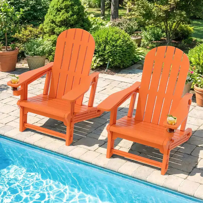 Set di sedie Adirondack Celebalcony con ripiano rimovibile e foro per ombrellone, sedie da esterno in plastica HDPE per tutte le stagioni per patio e piscina