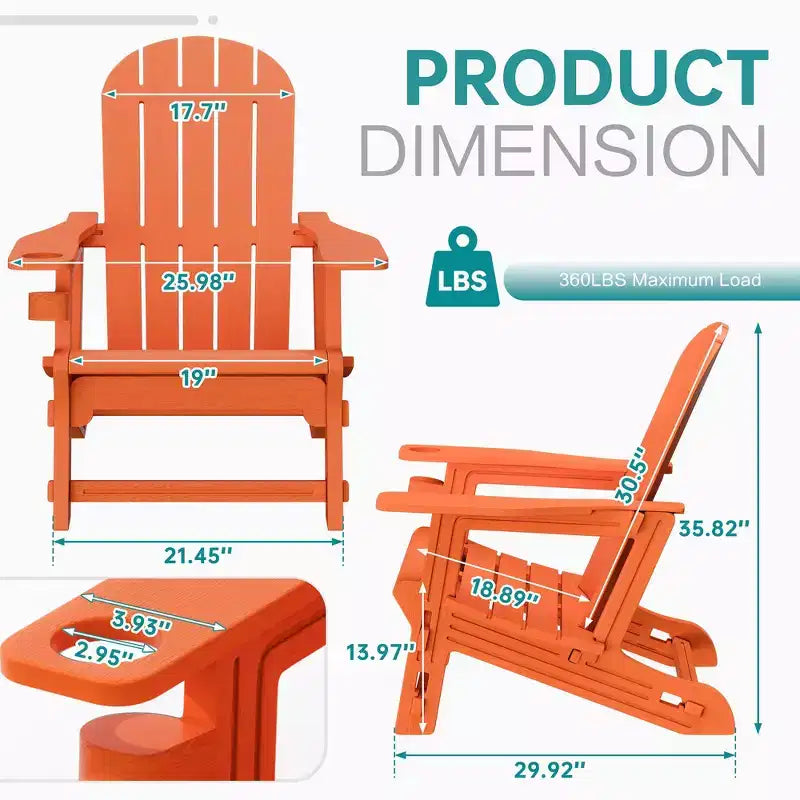 Set di sedie Adirondack Celebalcony con ripiano rimovibile e foro per ombrellone, sedie da esterno in plastica HDPE per tutte le stagioni per patio e piscina