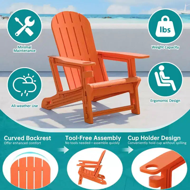 Set di sedie Adirondack Celebalcony con ripiano rimovibile e foro per ombrellone, sedie da esterno in plastica HDPE per tutte le stagioni per patio e piscina