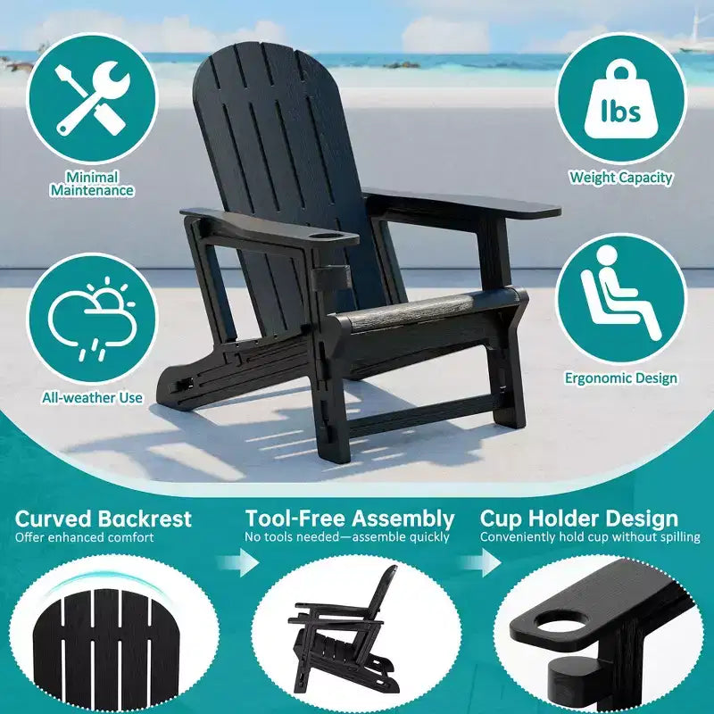 Set di sedie Adirondack Celebalcony con ripiano rimovibile e foro per ombrellone, sedie da esterno in plastica HDPE per tutte le stagioni per patio e piscina