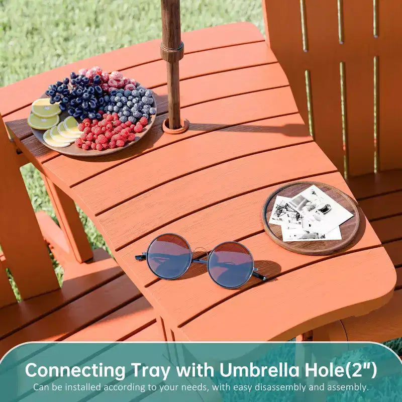 Set di sedie Adirondack Celebalcony con ripiano rimovibile e foro per ombrellone, sedie da esterno in plastica HDPE per tutte le stagioni per patio e piscina