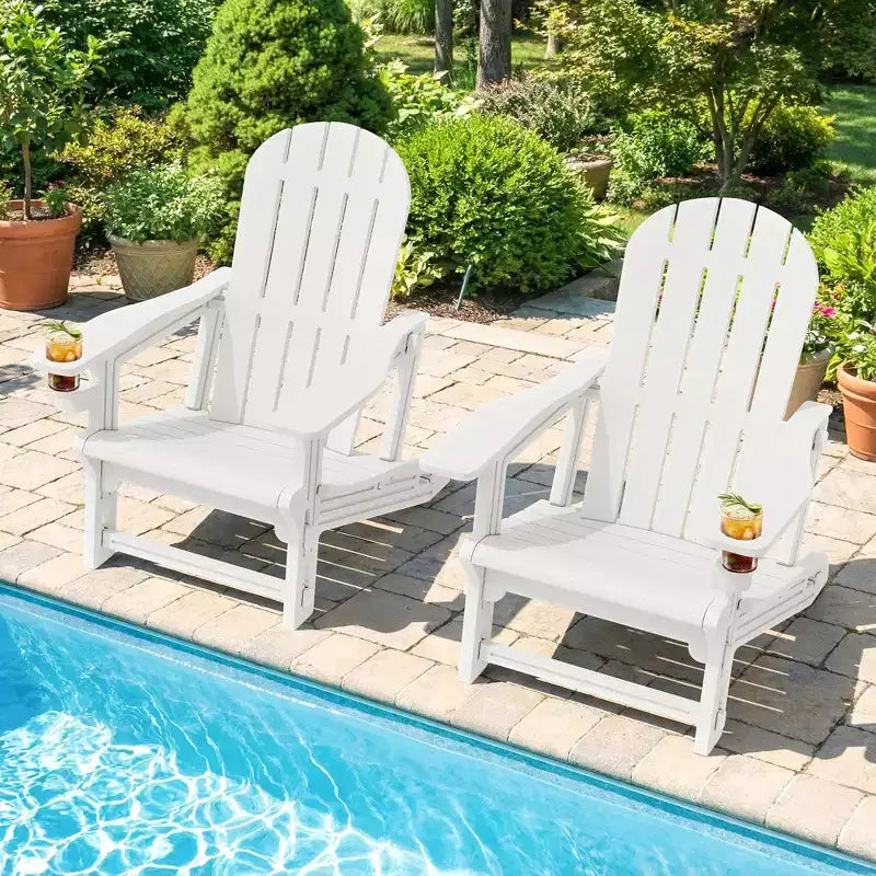 Set di sedie Adirondack Celebalcony con ripiano rimovibile e foro per ombrellone, sedie da esterno in plastica HDPE per tutte le stagioni per patio e piscina