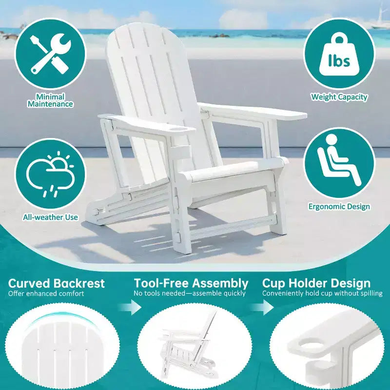 Set di sedie Adirondack Celebalcony con ripiano rimovibile e foro per ombrellone, sedie da esterno in plastica HDPE per tutte le stagioni per patio e piscina