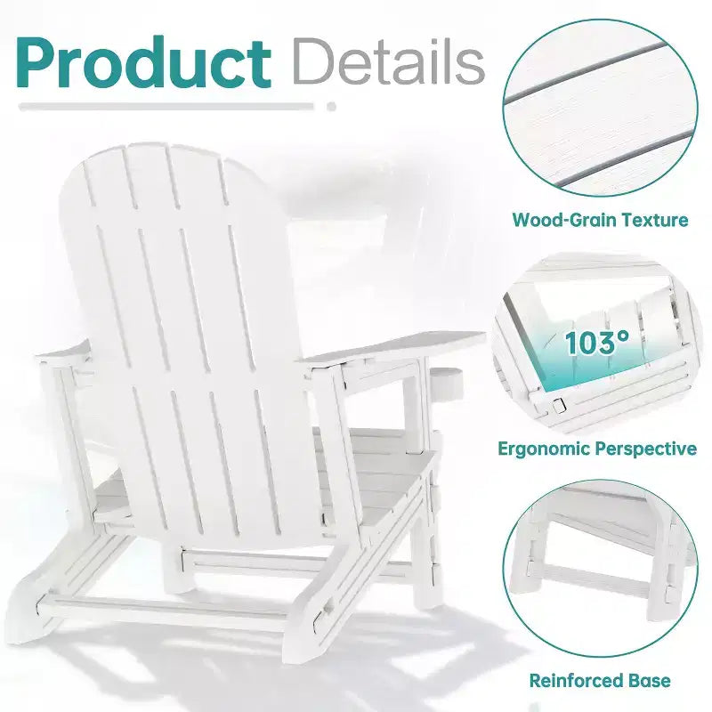Set di sedie Adirondack Celebalcony con ripiano rimovibile e foro per ombrellone, sedie da esterno in plastica HDPE per tutte le stagioni per patio e piscina