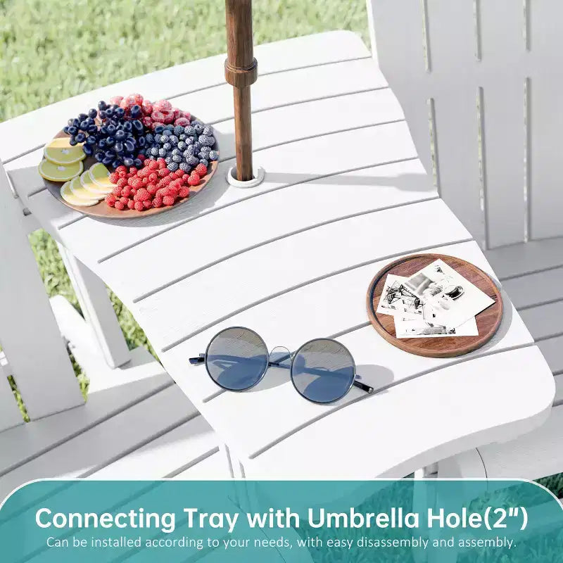 Set di sedie Adirondack Celebalcony con ripiano rimovibile e foro per ombrellone, sedie da esterno in plastica HDPE per tutte le stagioni per patio e piscina