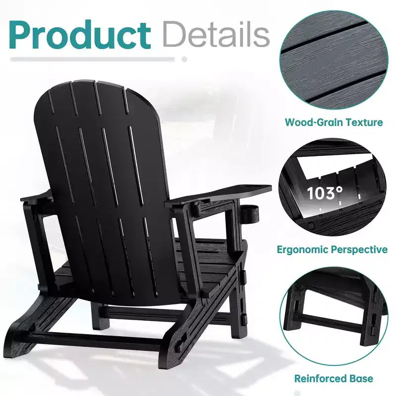 Set di sedie Adirondack Celebalcony con ripiano rimovibile e foro per ombrellone, sedie da esterno in plastica HDPE per tutte le stagioni per patio e piscina