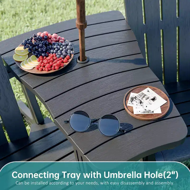Set di sedie Adirondack Celebalcony con ripiano rimovibile e foro per ombrellone, sedie da esterno in plastica HDPE per tutte le stagioni per patio e piscina