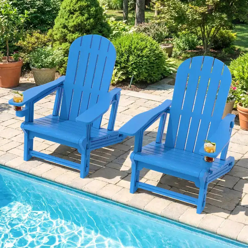 Set di sedie Adirondack Celebalcony con ripiano rimovibile e foro per ombrellone, sedie da esterno in plastica HDPE per tutte le stagioni per patio e piscina