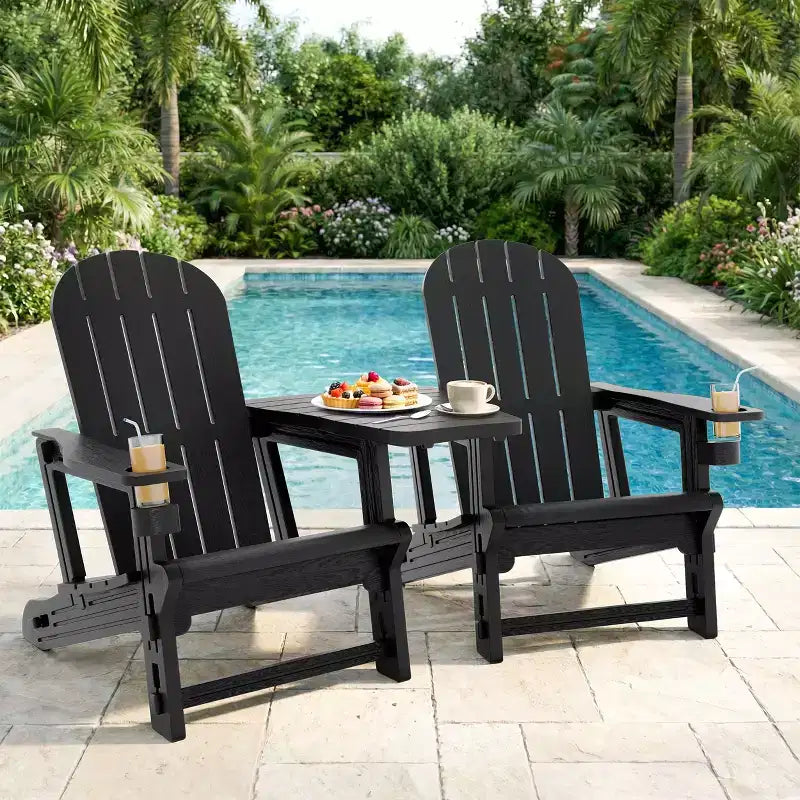Celebalcony Adirondack Chairs Set with Removable Tabletop & Umbrella Hole, All-Weather HDPE Plastic Outdoor Chairs for Patio Pool