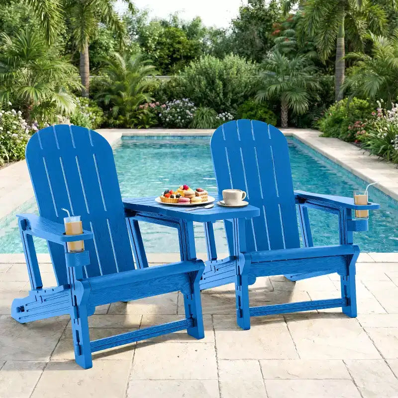 Ensemble de chaises Adirondack Celebalcony avec plateau de table amovible et trou pour parasol, chaises d'extérieur en plastique HDPE toutes saisons pour terrasse et piscine