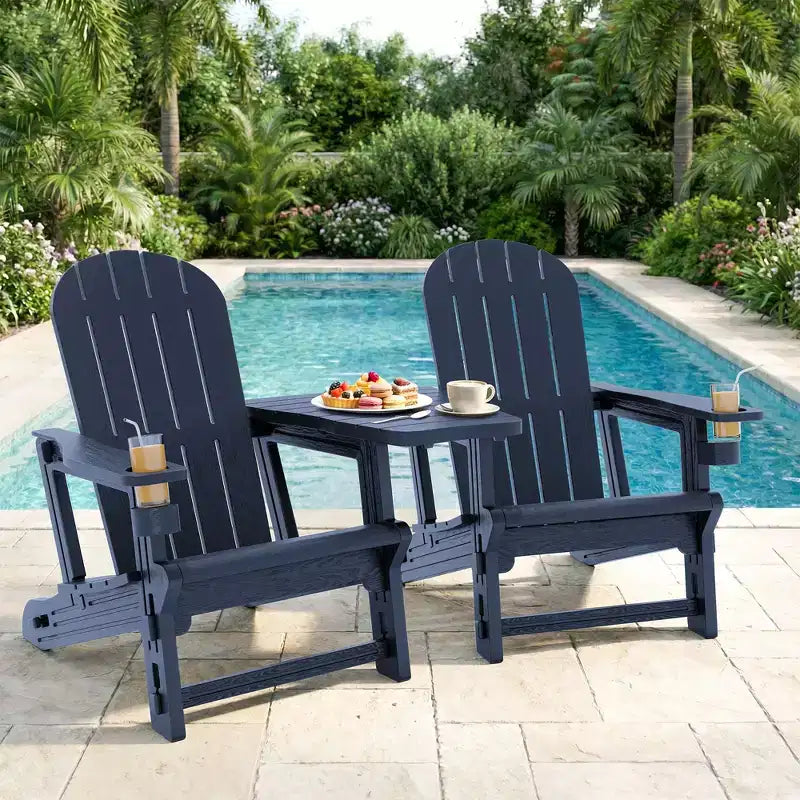 Ensemble de chaises Adirondack Celebalcony avec plateau de table amovible et trou pour parasol, chaises d'extérieur en plastique HDPE toutes saisons pour terrasse et piscine