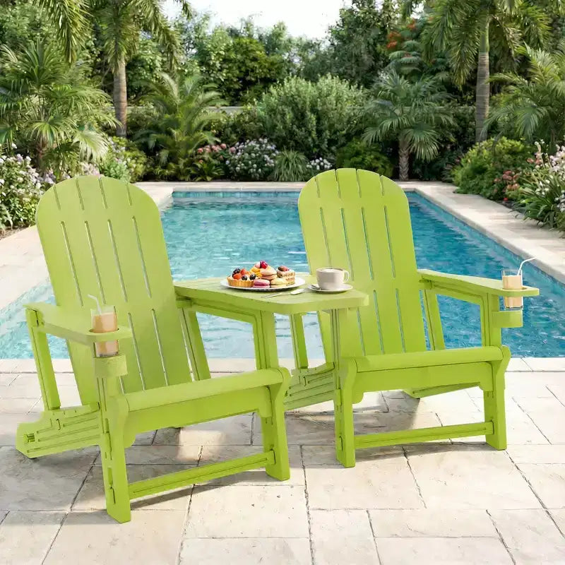 Ensemble de chaises Adirondack Celebalcony avec plateau de table amovible et trou pour parasol, chaises d'extérieur en plastique HDPE toutes saisons pour terrasse et piscine