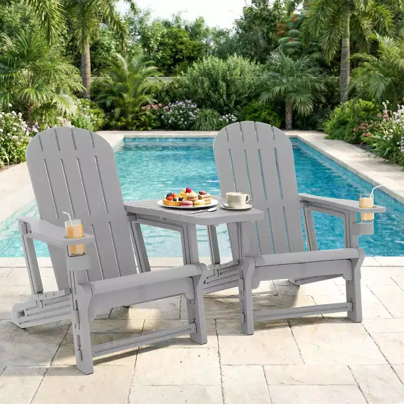 Ensemble de chaises Adirondack Celebalcony avec plateau de table amovible et trou pour parasol, chaises d'extérieur en plastique HDPE toutes saisons pour terrasse et piscine
