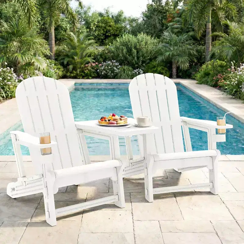 Ensemble de chaises Adirondack Celebalcony avec plateau de table amovible et trou pour parasol, chaises d'extérieur en plastique HDPE toutes saisons pour terrasse et piscine
