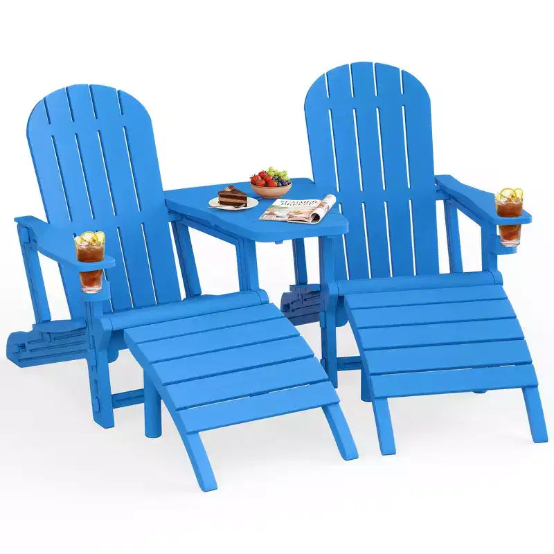 Set di sedie Adirondack Celebalcony con foro per ombrellone, vassoio rimovibile e 2 poggiapiedi curvi, sedie da esterno in plastica HDPE per patio e piscina
