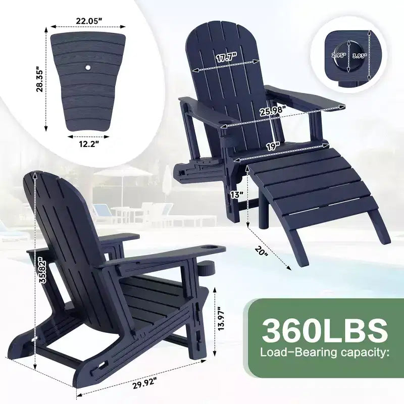 Set di sedie Adirondack Celebalcony con foro per ombrellone, vassoio rimovibile e 2 poggiapiedi curvi, sedie da esterno in plastica HDPE per patio e piscina