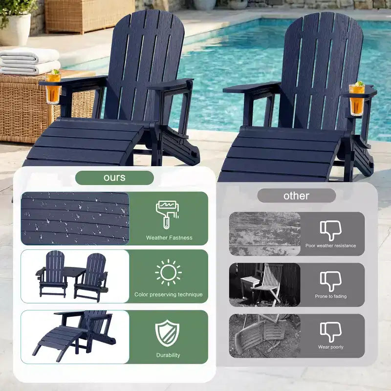 Set di sedie Adirondack Celebalcony con foro per ombrellone, vassoio rimovibile e 2 poggiapiedi curvi, sedie da esterno in plastica HDPE per patio e piscina