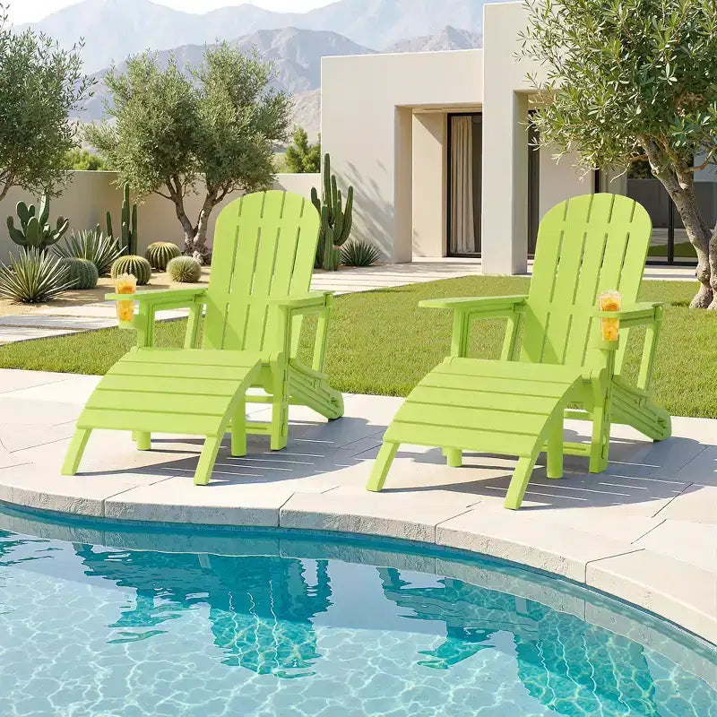 Set di sedie Adirondack Celebalcony con foro per ombrellone, vassoio rimovibile e 2 poggiapiedi curvi, sedie da esterno in plastica HDPE per patio e piscina