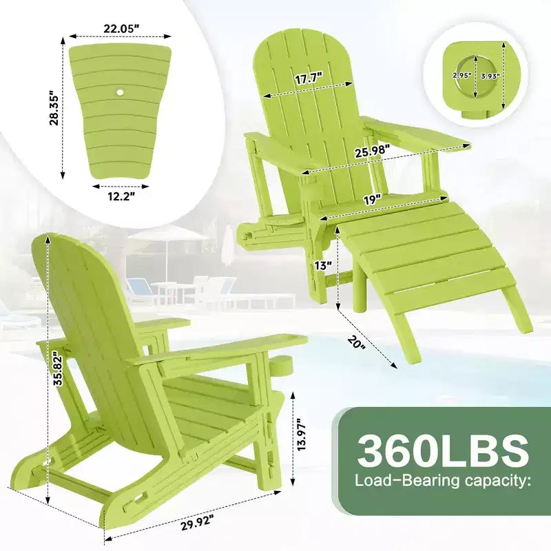 Set di sedie Adirondack Celebalcony con foro per ombrellone, vassoio rimovibile e 2 poggiapiedi curvi, sedie da esterno in plastica HDPE per patio e piscina