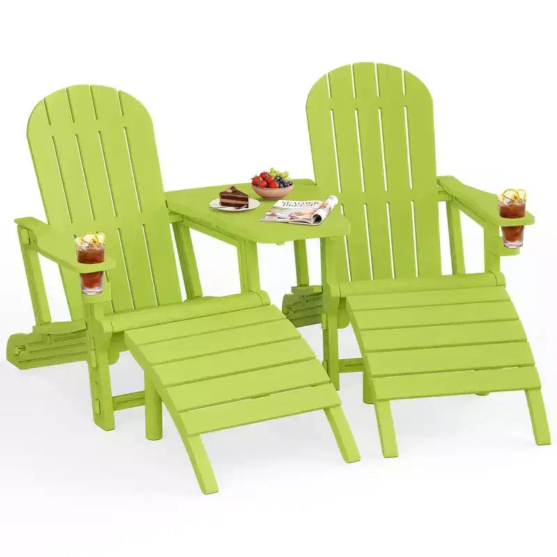 Set di sedie Adirondack Celebalcony con foro per ombrellone, vassoio rimovibile e 2 poggiapiedi curvi, sedie da esterno in plastica HDPE per patio e piscina