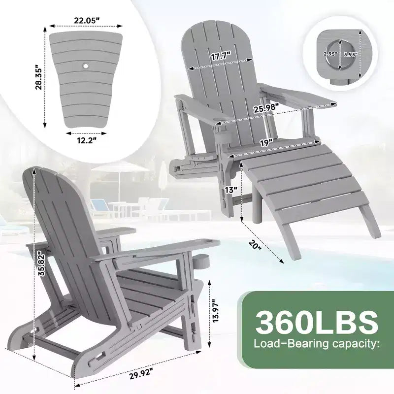 Set di sedie Adirondack Celebalcony con foro per ombrellone, vassoio rimovibile e 2 poggiapiedi curvi, sedie da esterno in plastica HDPE per patio e piscina