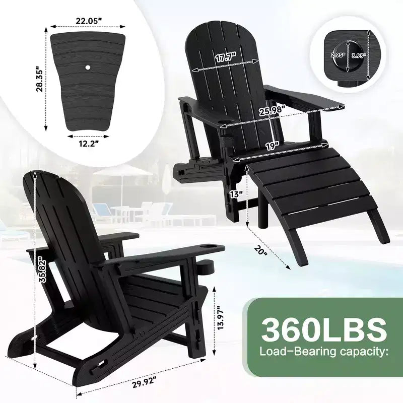 Set di sedie Adirondack Celebalcony con foro per ombrellone, vassoio rimovibile e 2 poggiapiedi curvi, sedie da esterno in plastica HDPE per patio e piscina