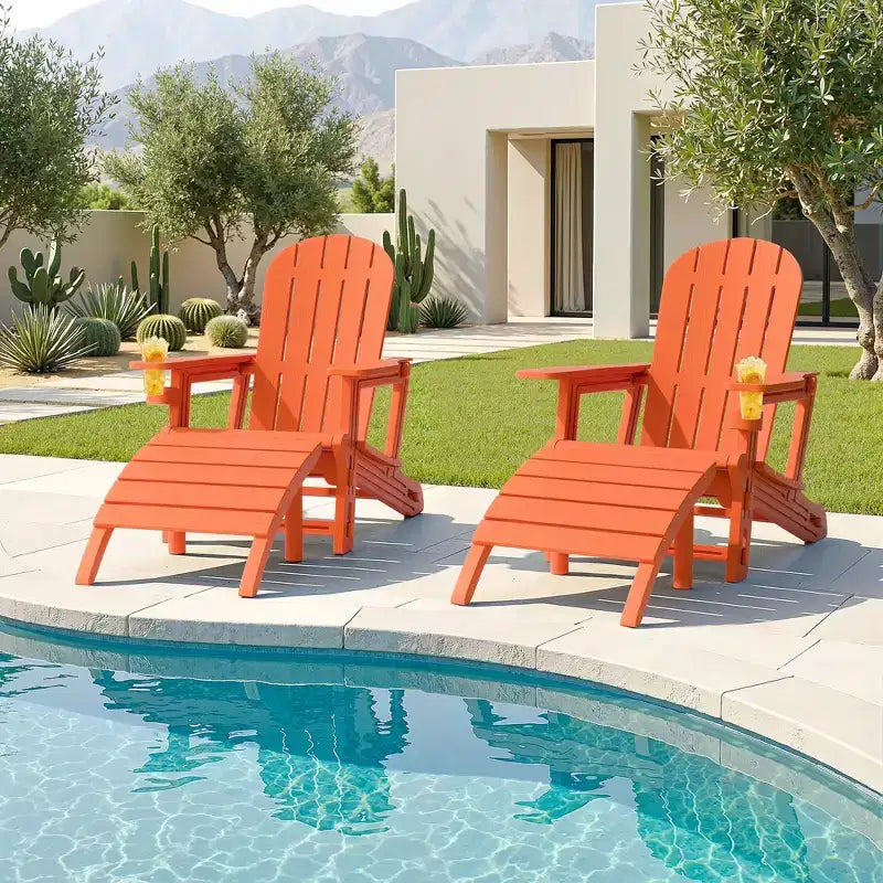 Set di sedie Adirondack Celebalcony con foro per ombrellone, vassoio rimovibile e 2 poggiapiedi curvi, sedie da esterno in plastica HDPE per patio e piscina