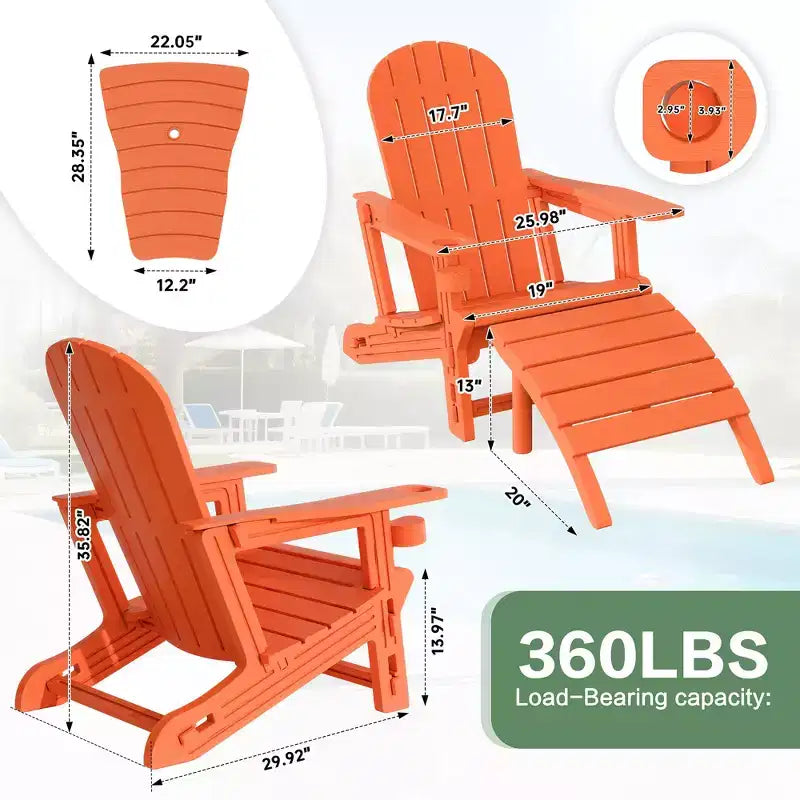 Set di sedie Adirondack Celebalcony con foro per ombrellone, vassoio rimovibile e 2 poggiapiedi curvi, sedie da esterno in plastica HDPE per patio e piscina