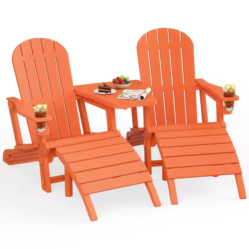 Set di sedie Adirondack Celebalcony con foro per ombrellone, vassoio rimovibile e 2 poggiapiedi curvi, sedie da esterno in plastica HDPE per patio e piscina
