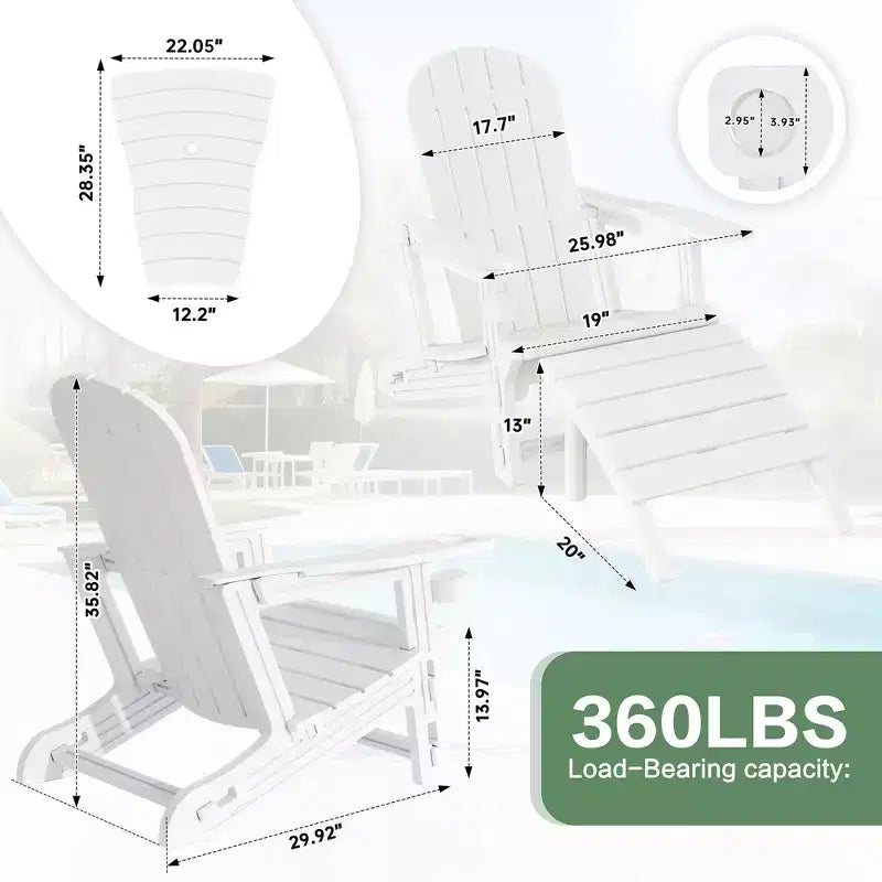 Set di sedie Adirondack Celebalcony con foro per ombrellone, vassoio rimovibile e 2 poggiapiedi curvi, sedie da esterno in plastica HDPE per patio e piscina