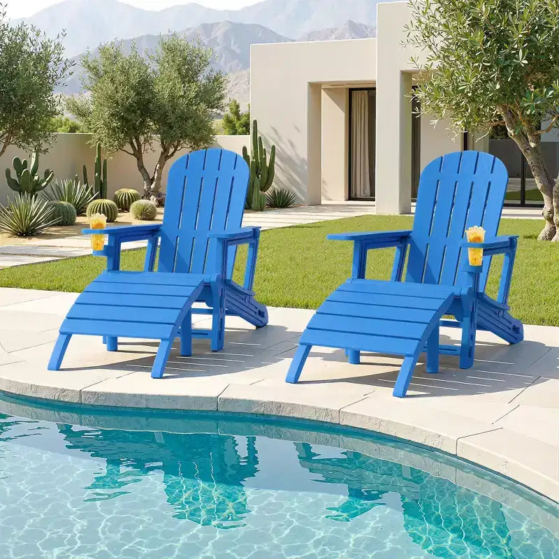 Set di sedie Adirondack Celebalcony con foro per ombrellone, vassoio rimovibile e 2 poggiapiedi curvi, sedie da esterno in plastica HDPE per patio e piscina
