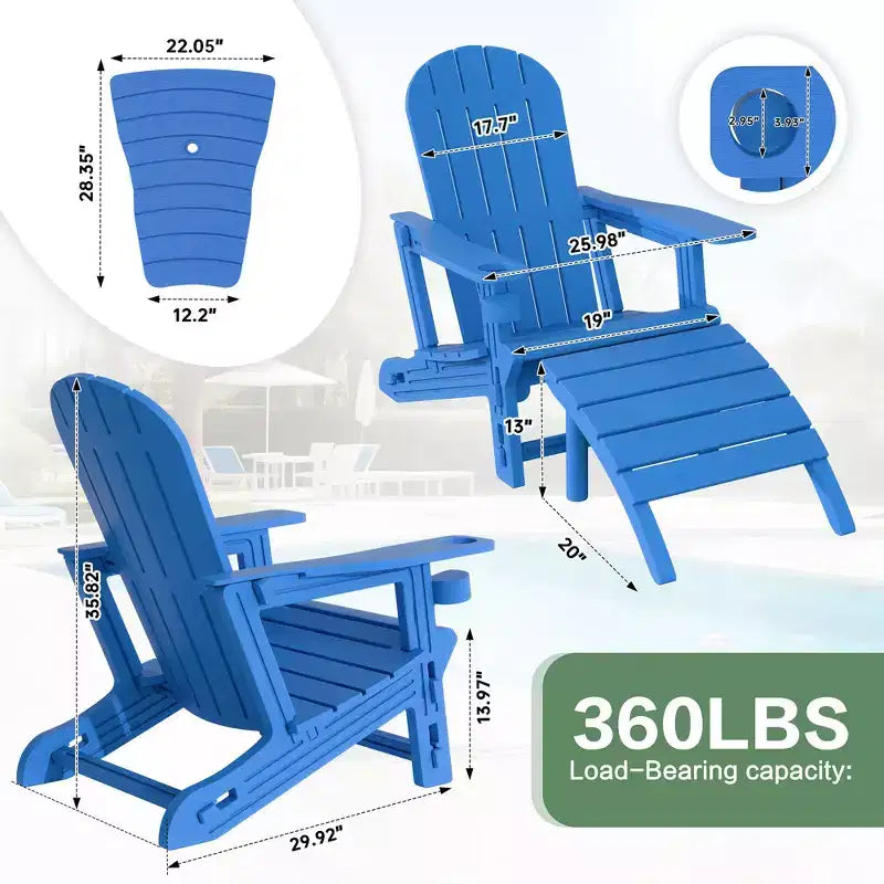 Set di sedie Adirondack Celebalcony con foro per ombrellone, vassoio rimovibile e 2 poggiapiedi curvi, sedie da esterno in plastica HDPE per patio e piscina