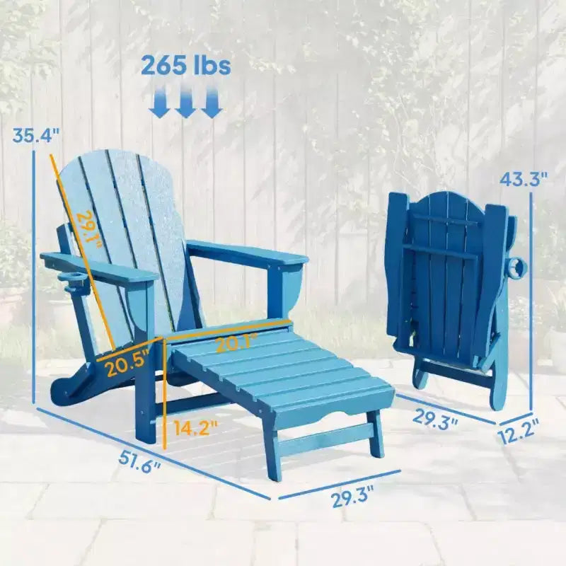 Set di 2 sedie pieghevoli Adirondack da falò con poggiapiedi a scomparsa, comfort extra-large, portabicchieri, sedute da patio per esterni in HDPE per tutte le stagioni-Panipeachy